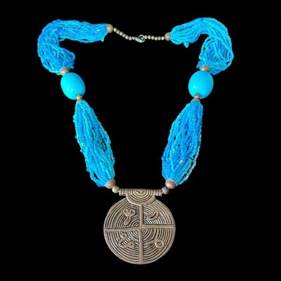 Tribal Multi Strand Seed Bead Statement Necklace - Picture 1 of 6